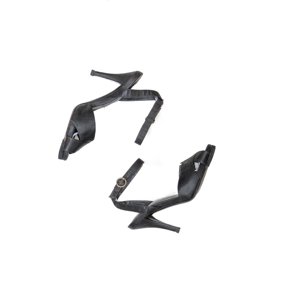 Vintage Yves Saint Laurent Black Satin Ankle Strap High Heel Sandals – Size 36.5 - Picture 3 of 9